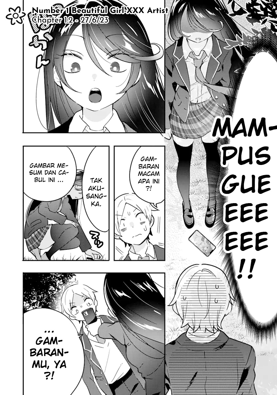 Gakuen 1 no Bishoujo wa x x Eshi no Ore ni Horeteiru!? (The Number 1 Beautiful Girl in the School is in Love With Me, the XXX Artist.) Chapter 1.2